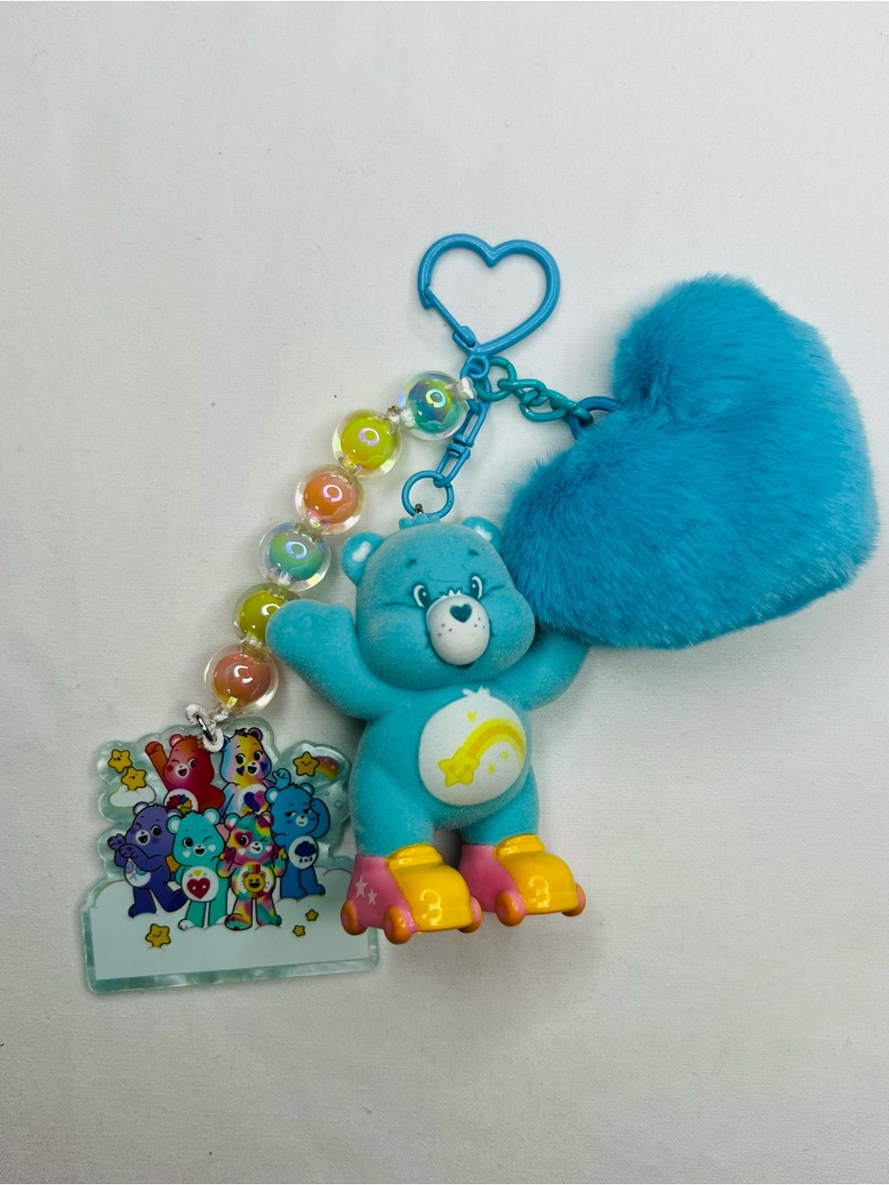Care Bears Turquoise Plush Heart Keychain with Roller Skate Bear bag Charms